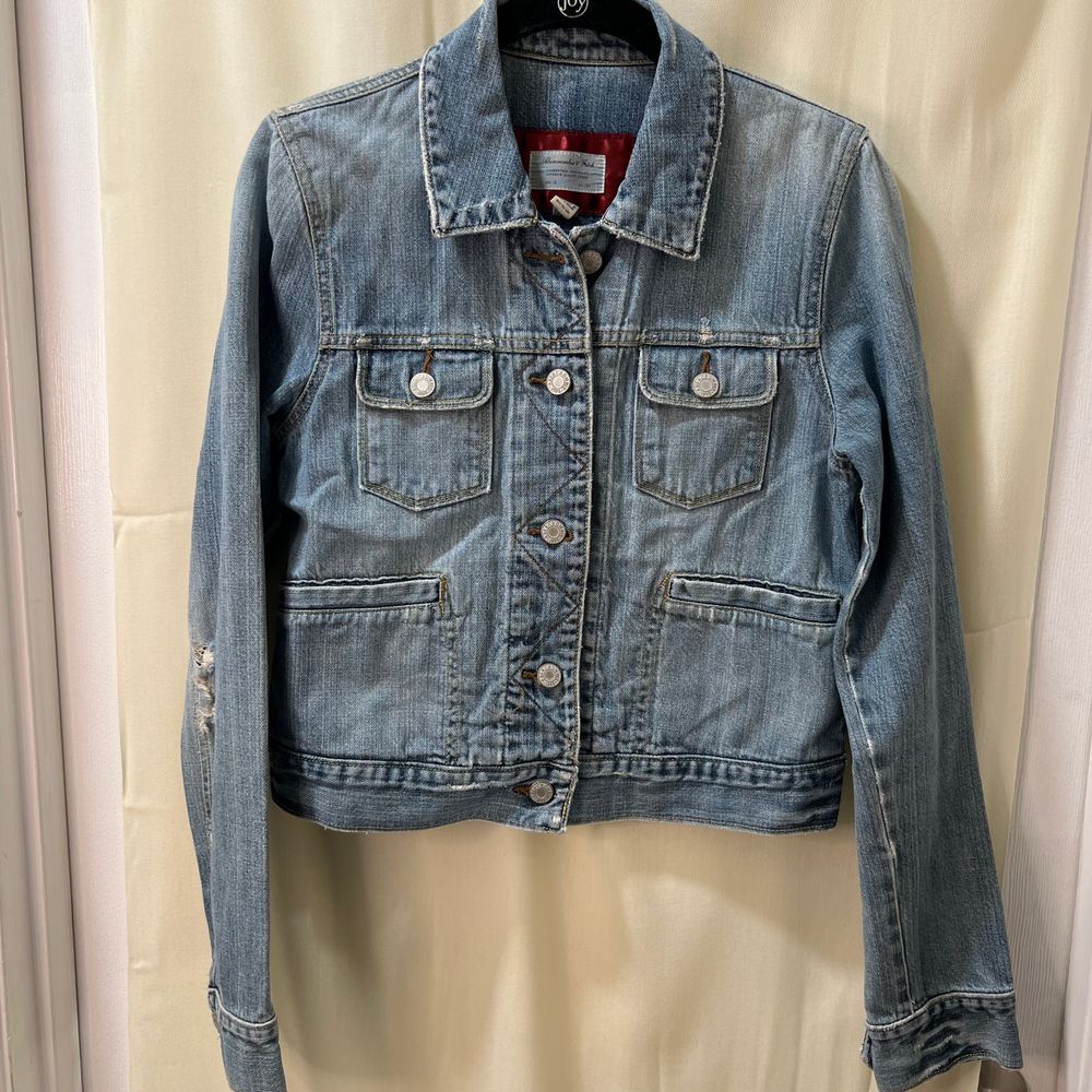 Abercrombie & Fitch Light‎ Wash Denim Jacket Distressed Classic Button Front M
